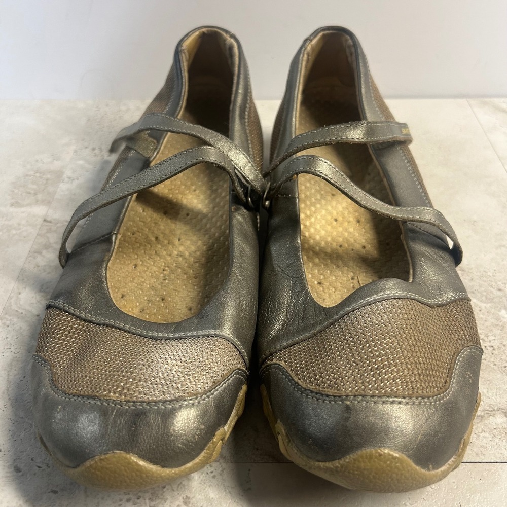 Skechers Mary Jane Flats Pewter Metallic Women 9.5 Comfort Walking Shoes Casual